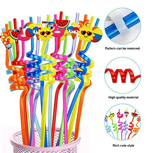 Ynaice 8 Pieces Reusable Drinking Straws Plastic Novelty Straws Beach Pool Curly Straws Summer Party Straws for Adults Kids Birthday Party Favors Decorations Pool Party Supplies