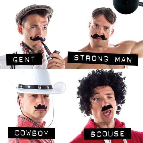 IRYNA Fake Moustache 12 Pack Black False Moustache Moustache Fancy Dress Stick On Moustache Pack Adults Novelty Joke False Moustache for Adults Kids Masquerade Party Favor Costume and Performance