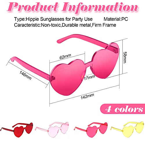 SPOKKI 4 Pair Heart Glasses, Novelty Funky Heart Shaped Party Sunglasses, Frameless Glasses Eyewear for Adults and Kids Beach Photo Feather Boa Accessories (4 Pair)