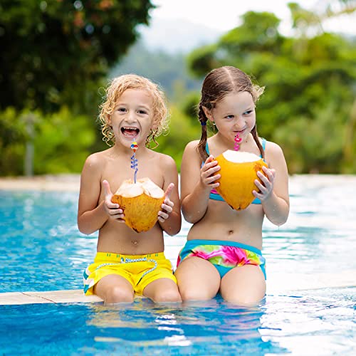 Ynaice 8 Pieces Reusable Drinking Straws Plastic Novelty Straws Beach Pool Curly Straws Summer Party Straws for Adults Kids Birthday Party Favors Decorations Pool Party Supplies