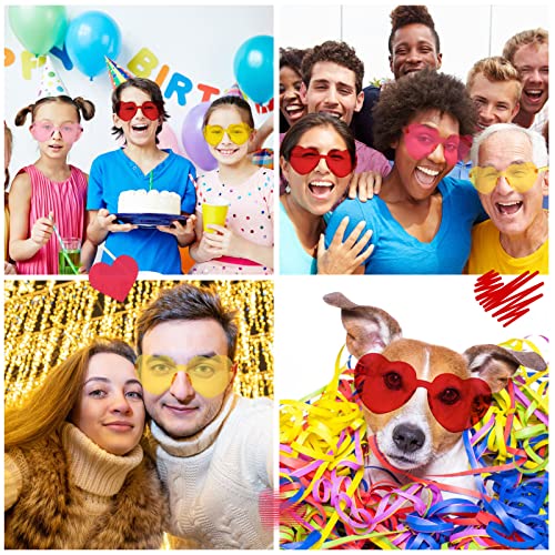 SPOKKI 4 Pair Heart Glasses, Novelty Funky Heart Shaped Party Sunglasses, Frameless Glasses Eyewear for Adults and Kids Beach Photo Feather Boa Accessories (4 Pair)