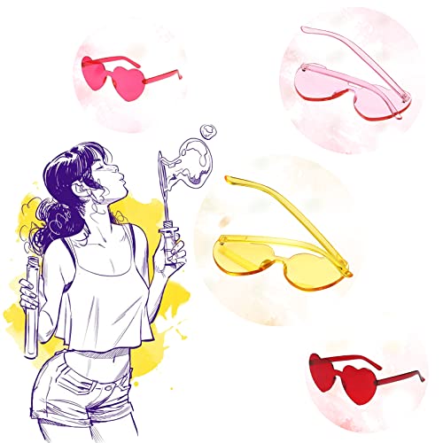 SPOKKI 4 Pair Heart Glasses, Novelty Funky Heart Shaped Party Sunglasses, Frameless Glasses Eyewear for Adults and Kids Beach Photo Feather Boa Accessories (4 Pair)