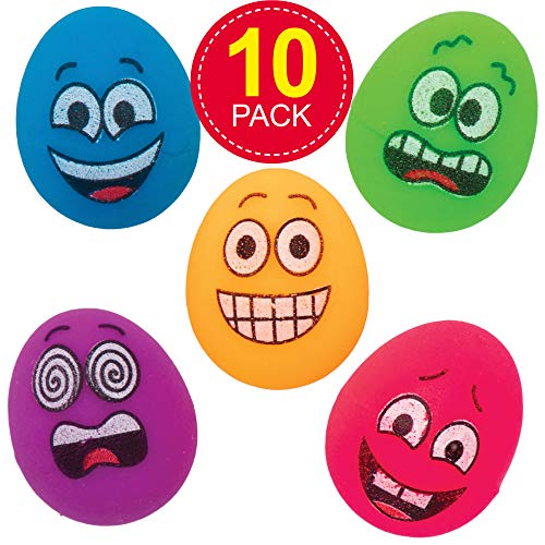 Baker Ross AT546 Mini Funky Face Egg Bouncy Balls - Pack of 10, Novelty Toys For Children, Perfect Party, Loot Or Prize Bag Filler