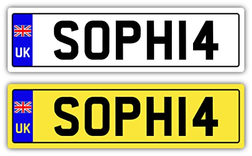 2x KIDS NUMBER PLATES FOR RIDE ON and KIDS ELECTRIC CAR | SELF ADHESIVE (140mm x 35mm) CHILDREN'S ELECTRIC RIDE ON CAR, TRIKE, BIKE, MOBILITY SCOOTER | Personalised Number Plates | Kids Number Plates