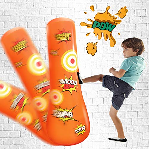 Novelty Place KID'S Inflatable Punching Bag - Kids Boxing Bag 4 Feet Tall Free Standing Buddy - Hit & Bounce Back Air Bop Toy Fun for All Ages Boys Girls Kids Fitness & Stress Relief
