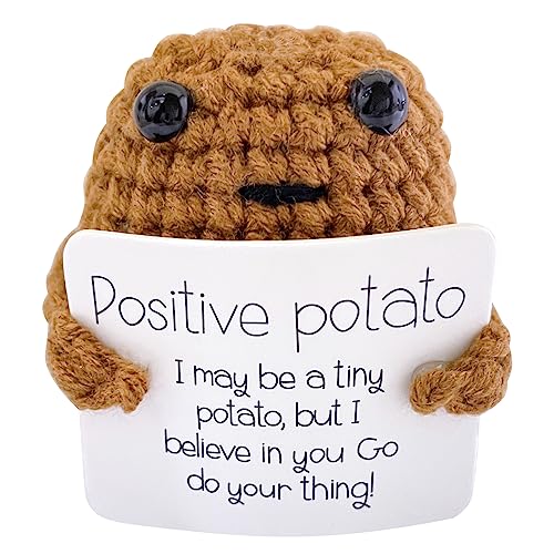 PQKL-party Positive Potato, Good Luck Gifts, Funny Positive Potato Creative Gifts, Soft Novelty Cute Wool Knitting Potato Doll Decoration, Positivity Affirmation Cards Gifts for Women Kids Students