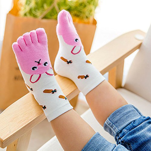 Kids Toe Socks Girls Cotton Five Finger Socks, Toddler Boys Toe Socks Girls Novelty Socks Kids Cute Animal Socks Christmas Socks for Children 7-12 Years, 4 Pairs