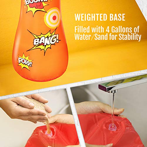Novelty Place KID'S Inflatable Punching Bag - Kids Boxing Bag 4 Feet Tall Free Standing Buddy - Hit & Bounce Back Air Bop Toy Fun for All Ages Boys Girls Kids Fitness & Stress Relief