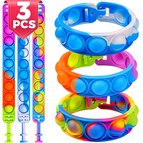 YOGINGO 3 PCS Pop Bracelet it Fidget Toys Pack, Fidget Bracelet Party Gifts, Decompression Wristband with Autistic & ADHD, Fidget Wristband as Return Gifts for kids, Fidgets Novelty Girls