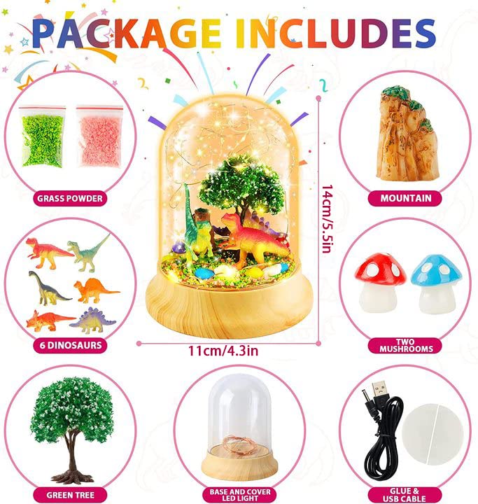 CS COSDDI Make Your Own Dinosaur Night Light, Dinosaur Night Light Craft Kit, DIY Dinosaur Gifts for Kids Arts and Crafts DIY Nightlight Project Novelty for Boys Age 3-12, Birthday Christmas for Kids