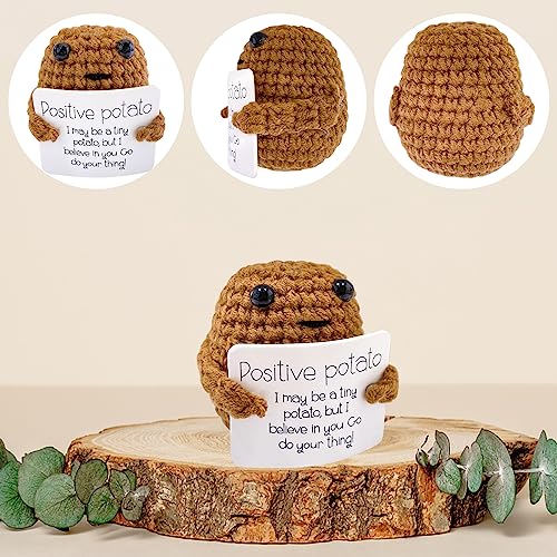 PQKL-party Positive Potato, Good Luck Gifts, Funny Positive Potato Creative Gifts, Soft Novelty Cute Wool Knitting Potato Doll Decoration, Positivity Affirmation Cards Gifts for Women Kids Students