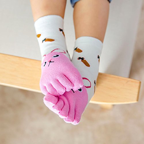 Kids Toe Socks Girls Cotton Five Finger Socks, Toddler Boys Toe Socks Girls Novelty Socks Kids Cute Animal Socks Christmas Socks for Children 7-12 Years, 4 Pairs