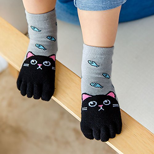 Kids Toe Socks Girls Cotton Five Finger Socks, Toddler Boys Toe Socks Girls Novelty Socks Kids Cute Animal Socks Christmas Socks for Children 7-12 Years, 4 Pairs