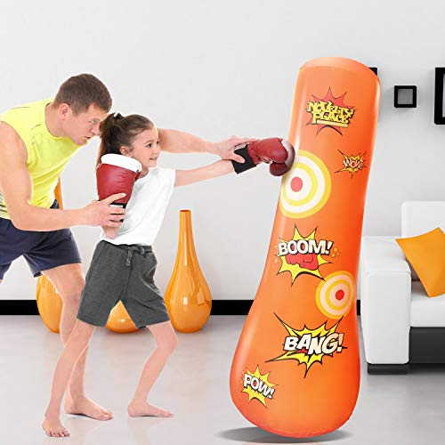 Novelty Place KID'S Inflatable Punching Bag - Kids Boxing Bag 4 Feet Tall Free Standing Buddy - Hit & Bounce Back Air Bop Toy Fun for All Ages Boys Girls Kids Fitness & Stress Relief
