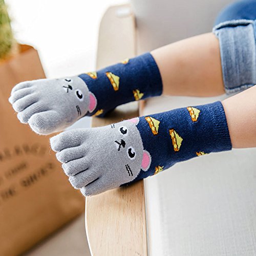 Kids Toe Socks Girls Cotton Five Finger Socks, Toddler Boys Toe Socks Girls Novelty Socks Kids Cute Animal Socks Christmas Socks for Children 7-12 Years, 4 Pairs