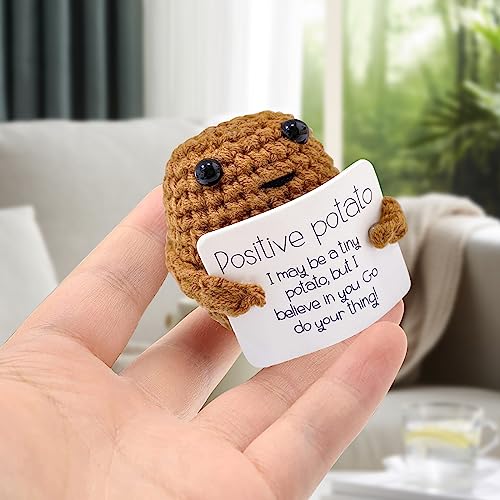 PQKL-party Positive Potato, Good Luck Gifts, Funny Positive Potato Creative Gifts, Soft Novelty Cute Wool Knitting Potato Doll Decoration, Positivity Affirmation Cards Gifts for Women Kids Students