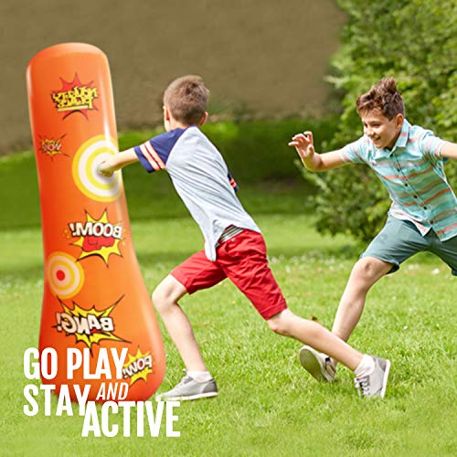 Novelty Place KID'S Inflatable Punching Bag - Kids Boxing Bag 4 Feet Tall Free Standing Buddy - Hit & Bounce Back Air Bop Toy Fun for All Ages Boys Girls Kids Fitness & Stress Relief