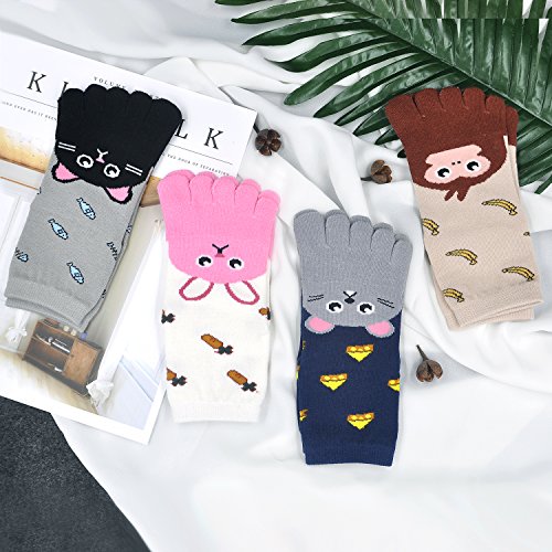Kids Toe Socks Girls Cotton Five Finger Socks, Toddler Boys Toe Socks Girls Novelty Socks Kids Cute Animal Socks Christmas Socks for Children 7-12 Years, 4 Pairs