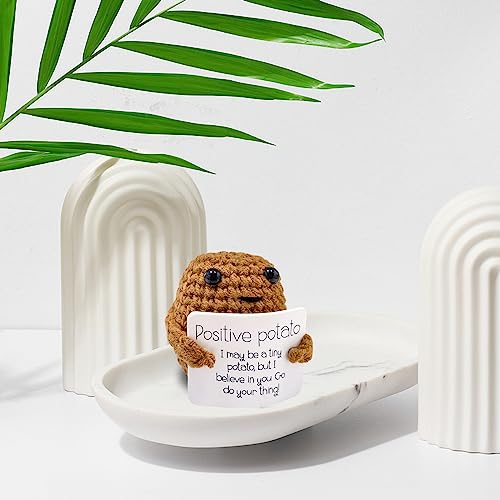 PQKL-party Positive Potato, Good Luck Gifts, Funny Positive Potato Creative Gifts, Soft Novelty Cute Wool Knitting Potato Doll Decoration, Positivity Affirmation Cards Gifts for Women Kids Students