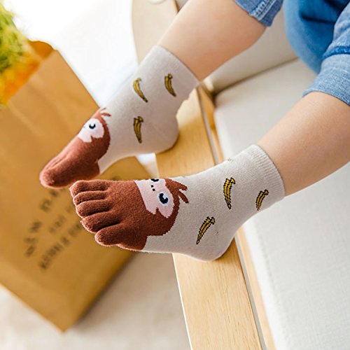 Kids Toe Socks Girls Cotton Five Finger Socks, Toddler Boys Toe Socks Girls Novelty Socks Kids Cute Animal Socks Christmas Socks for Children 7-12 Years, 4 Pairs