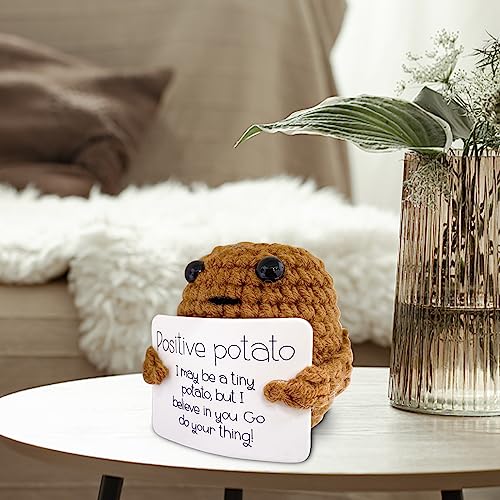 PQKL-party Positive Potato, Good Luck Gifts, Funny Positive Potato Creative Gifts, Soft Novelty Cute Wool Knitting Potato Doll Decoration, Positivity Affirmation Cards Gifts for Women Kids Students