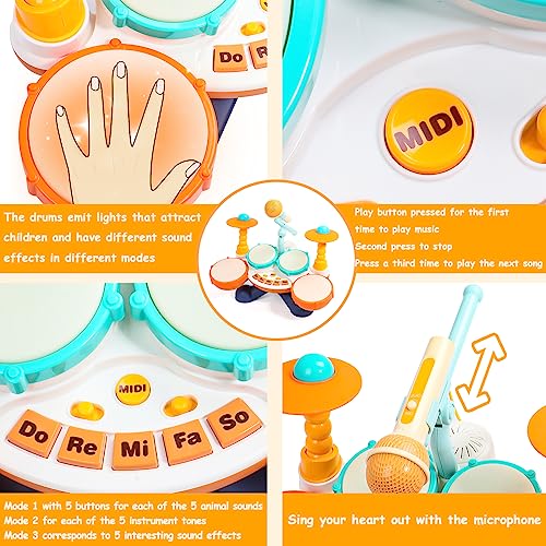 Kids Drum Kit - Toys for 1 Year Old Boys Girls Drum Set Baby Musical Instruments 1 Year Old Gifts Boys Girls, Presents Babys Toys for 1 2 Year Old 12 Months for Toddlers Nursery Children Kids Boy Girl