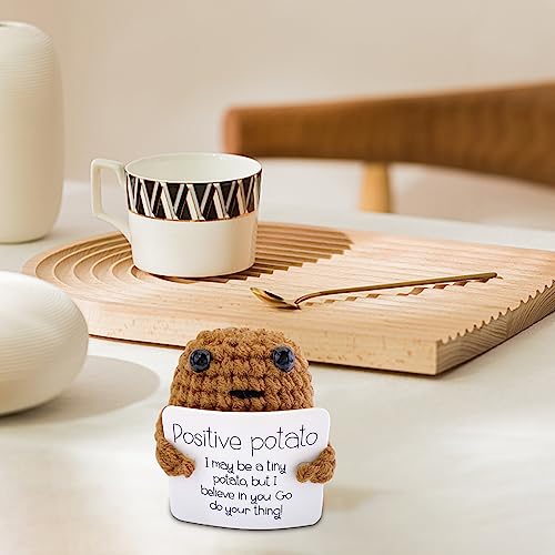 PQKL-party Positive Potato, Good Luck Gifts, Funny Positive Potato Creative Gifts, Soft Novelty Cute Wool Knitting Potato Doll Decoration, Positivity Affirmation Cards Gifts for Women Kids Students