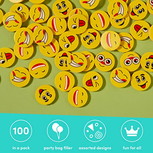 THE TWIDDLERS - 100 Novelty Funny Face Rubber Erasers for Kids & School - Party Bag Fillers