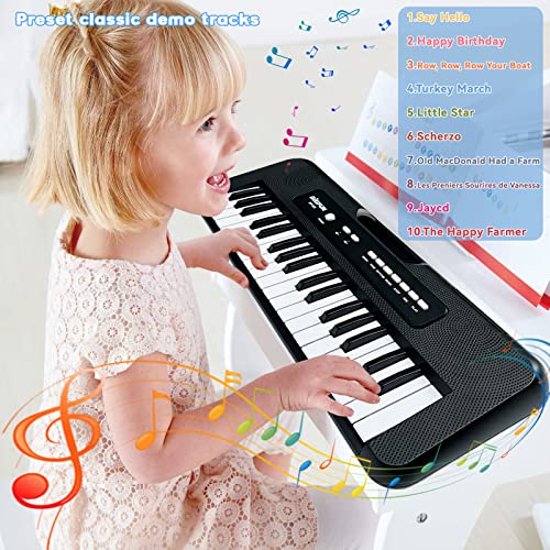 Kids Piano Keyboard, 37 Keys Piano for Kids Musical Piano with Microphone Portable Learning Educational Christmas Birthday Gift Toys for 3 4 5 6 7 8 Years Old Girls Boys Beginners (Black)