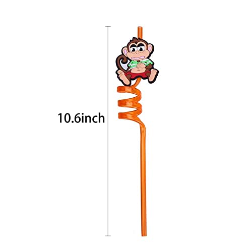 LOKIPA 12 Curly Animal Party Straws for Kids, Reusable Plastic Curly Novelty Crazy Party Straw for Kids Birthday
