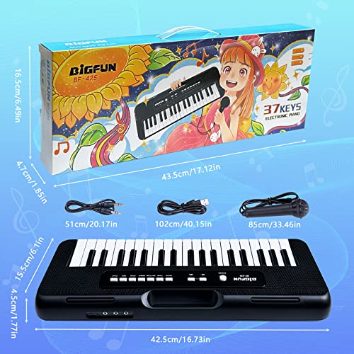 Kids Piano Keyboard, 37 Keys Piano for Kids Musical Piano with Microphone Portable Learning Educational Christmas Birthday Gift Toys for 3 4 5 6 7 8 Years Old Girls Boys Beginners (Black)
