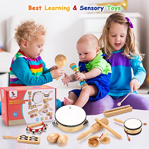 OATHX Baby Musical Toys for Toddlers 3+ Instruments for Ages 3-5 Wooden Music Set Montessori Toys for Babies Drum Tambourine Maracas Shakers Gifts for 6 7 Years Old Girl Boys