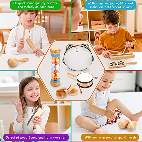 OATHX Baby Musical Toys for Toddlers 3+ Instruments for Ages 3-5 Wooden Music Set Montessori Toys for Babies Drum Tambourine Maracas Shakers Gifts for 6 7 Years Old Girl Boys