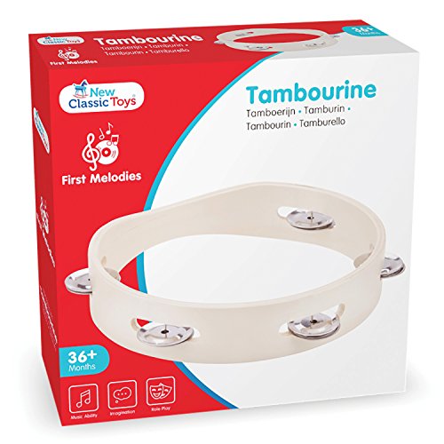 New Classic Toys 10388 Tambourine Toy for Toddlers 3 Boys and Girls Baby Gifts, Kids Musical Instruments for Childrens Three Year Old, Black, 5 jingles