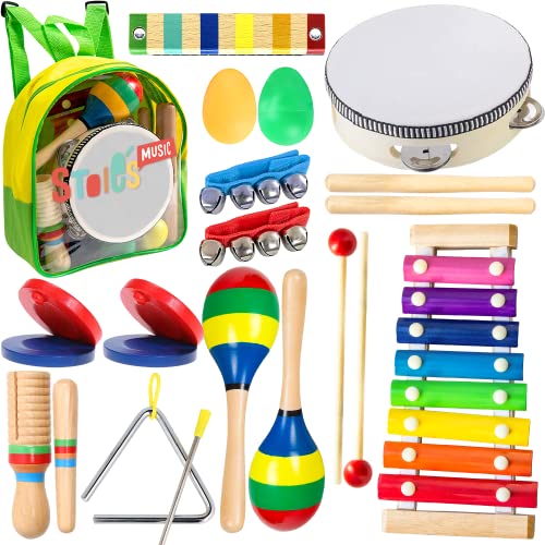 Stoie's Baby Musical Instruments for Toddlers [3-12 year old] - Music Wooden Instruments - Percussion Musical Toys - Kids Musical Instruments Kit with Xylophone & Tambourine for 1-st Mini Band…