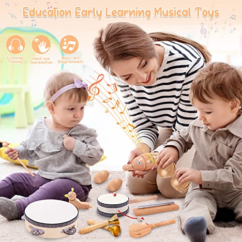 Jojoin Kids Musical Instruments - 20 PCS Baby Musical Instrument Toys - Wooden Percussion Musical Instruments with Tambourine Xylophone - Toddler Musical sensory Instruments Toys for 3 4 5 Year Olds