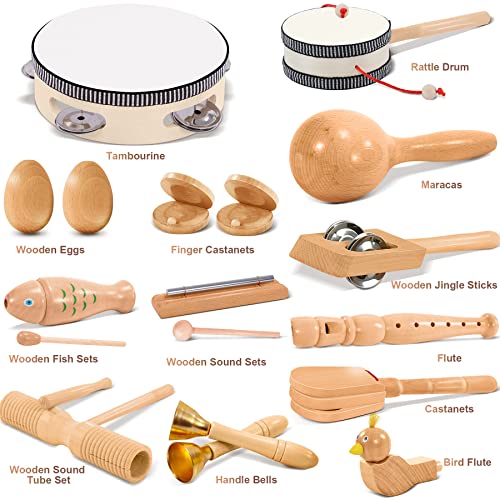 Jojoin Kids Musical Instruments - 20 PCS Baby Musical Instrument Toys - Wooden Percussion Musical Instruments with Tambourine Xylophone - Toddler Musical sensory Instruments Toys for 3 4 5 Year Olds