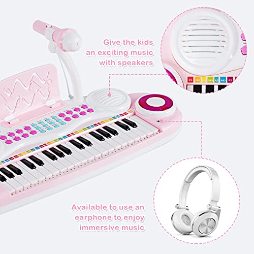 COSTWAY 37-Key Kids Electronic Keyboard with Microphone, Rhythm Light, Recording & Playback Function, Musical Instrument Toy Piano for Boys Girls (Pink)