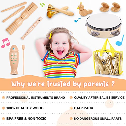 Jojoin Kids Musical Instruments - 20 PCS Baby Musical Instrument Toys - Wooden Percussion Musical Instruments with Tambourine Xylophone - Toddler Musical sensory Instruments Toys for 3 4 5 Year Olds