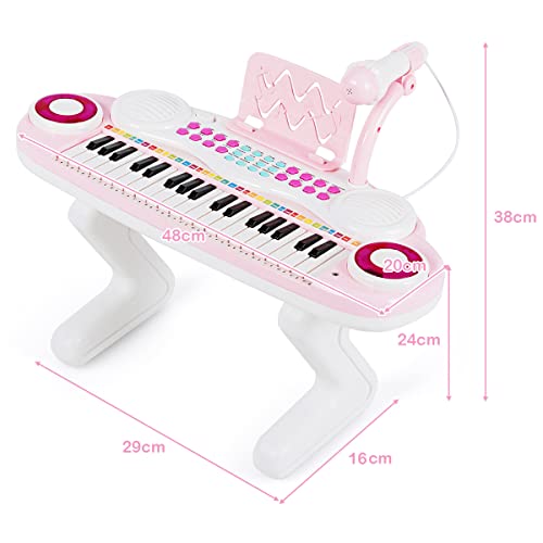 COSTWAY 37-Key Kids Electronic Keyboard with Microphone, Rhythm Light, Recording & Playback Function, Musical Instrument Toy Piano for Boys Girls (Pink)