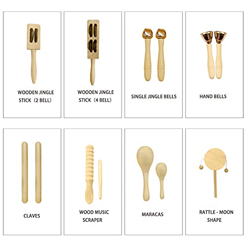 Ulifeme Wooden Musical Instruments, 27pcs Percussion Instruments for Baby, Kids and Toddler, Children's Pure Wood Toys Set, Premium Percussion Rhythm Kit, Girls & Boys Gift, Pure Cotton Bag Packed