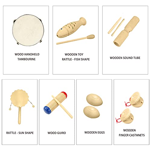 Ulifeme Wooden Musical Instruments, 27pcs Percussion Instruments for Baby, Kids and Toddler, Children's Pure Wood Toys Set, Premium Percussion Rhythm Kit, Girls & Boys Gift, Pure Cotton Bag Packed