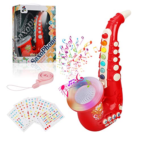 Yideng Toy Saxophone for Kids, Plastic 8 Note Saxophone with Music Musical Instruments Early Educational Toy for Baby Kids (Red)