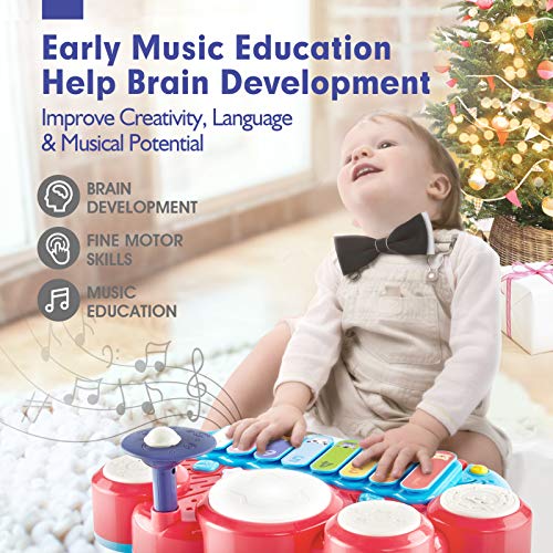 5 in 1 Baby Musical Instruments Toddler Toys for 1 Year Old Girls, Multi-Function Piano Drum Set Early Development & Activity Toys Baby Toys for 12 Months 2 3 4 5 6 Year Old Girls Boys Gifts