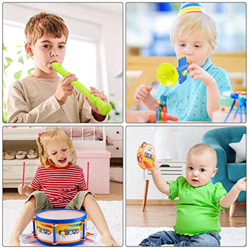 deAO Musical Instruments Toys, Kids Drum Set with Trumpet, Flute, Harmonica and Other Accessories- Great Beginners Musical Percussion Set for Kids
