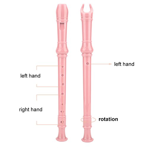Recorder Flute, 8 Holes Soprano Recorder Musical Instrument with Cleaning Bar for Kids Beginners (Pink)