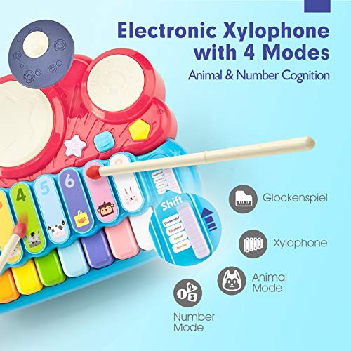 5 in 1 Baby Musical Instruments Toddler Toys for 1 Year Old Girls, Multi-Function Piano Drum Set Early Development & Activity Toys Baby Toys for 12 Months 2 3 4 5 6 Year Old Girls Boys Gifts