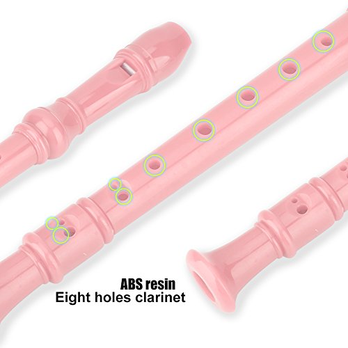 Recorder Flute, 8 Holes Soprano Recorder Musical Instrument with Cleaning Bar for Kids Beginners (Pink)