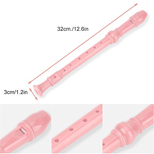 Recorder Flute, 8 Holes Soprano Recorder Musical Instrument with Cleaning Bar for Kids Beginners (Pink)
