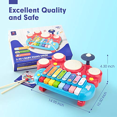 5 in 1 Baby Musical Instruments Toddler Toys for 1 Year Old Girls, Multi-Function Piano Drum Set Early Development & Activity Toys Baby Toys for 12 Months 2 3 4 5 6 Year Old Girls Boys Gifts